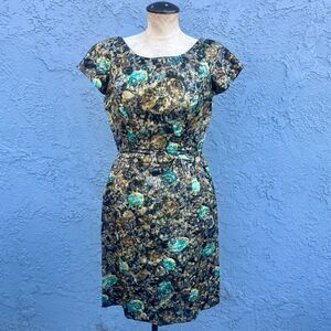 1950s Satin brocade wiggle/sheath dress size Medium Pin up girl retro